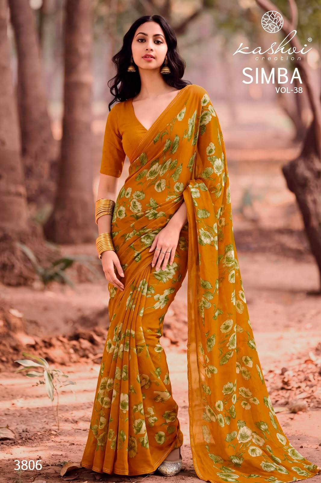 SIMBA VOL 38 By KASHVI CREATION 3801 To 3808 Series Indian Traditional Wear Georgette sarees At Wholesale Price